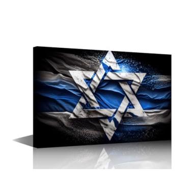 Imagem de Arte de parede imagem rústica para sala de estar, estrela de Davi, arte de parede, arte do dia da independência de Israel, pôster de feriado nacional, decoração de casa, 1 peça, pôsteres emoldurados