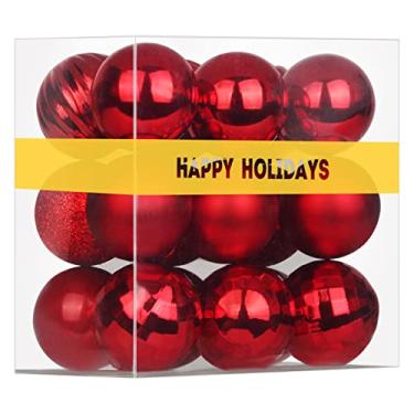 Imagem de Bolas de Natal grandes de 8 cm vermelho rosa - enfeites de árvore de Natal, bolas penduradas à prova de estilhaçamento para aniversário, Halloween, férias, casamentos, conjunto de 18 peças