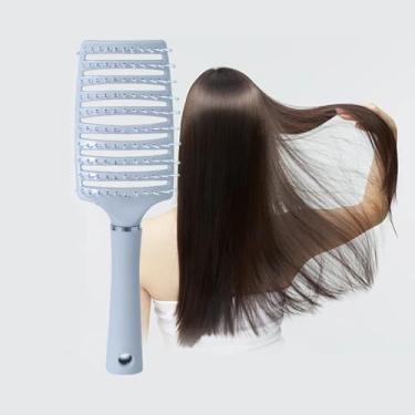 Imagem de Pente de cabelo curvo almofada ventilada dente largo dentes de nylon pontas arredondadas escova de desembaraçar homens mulheres cabelo encaracolado grosso (azul)