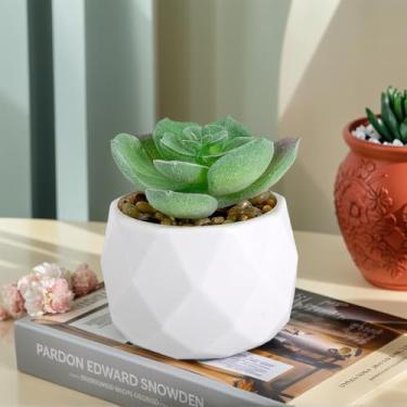 Imagem de Plantas suculentas artificiais falsas para mesa, suculentas falsas realistas em vasos de plástico, mini decoração de suculentas coloridas para quarto, banheiro, escritório, prateleira (verde E)