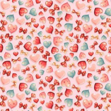 Imagem de Tecido Tricoline Corações e Laços - Caminho das Cores - Peripan - 50 c