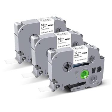 Imagem de Womiten Pacote com 3 fitas Tz 12 mm 0,47 branco laminado substituir para Brother TZ 0,13-0,47 3,5-12 mm refil de etiquetador TZe-231 TZe 231, para P Touch PT-H100 PT-D210 PT1750 PT-1090, PT-D400