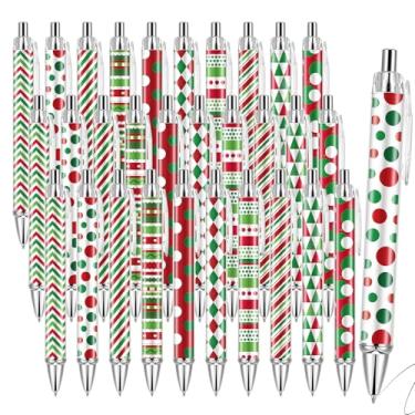 Imagem de Lebsitey 30 canetas esferográficas de Natal retráteis de gel a granel canetas de bengala doce novidade vermelho verde branco quadriculado listrado para escritório, material escolar, presentes de festa