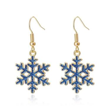 Imagem de Brincos de Natal com pingente de floco de neve para mulheres, brilhantes, coloridos, para o inverno, bijuterias de Natal, Metal, Sem pedra preciosa