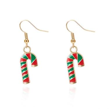 Imagem de Brincos de Natal para mulheres, esfera vermelha e verde, boneco de neve, bengala doce, pérola, empilhável, homem de gengibre, letras circulares, lanternas coloridas, brincos de pino, joias de Natal