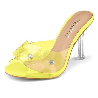 Imagem de Sandálias femininas transparentes, salto alto gatinho transparente, preto, vermelho, floral, sexy, sem fecho, bico aberto, strass, mules, sandálias deslizantes, verão, frente única, festa, formatura