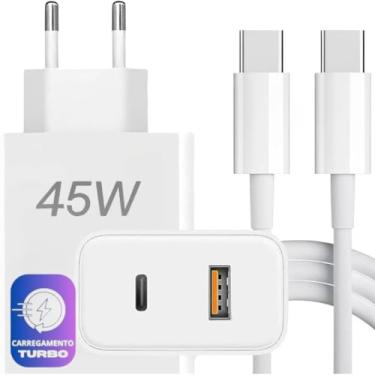 Imagem de Carregador Turbo Tipo C 45W com Cabo USB-C | Fonte Turbo Tipo-C Compatível com iPhone 15 16 Pro Max, Samsung Galaxy, Xiaomi, Motorola [VALUANCE]