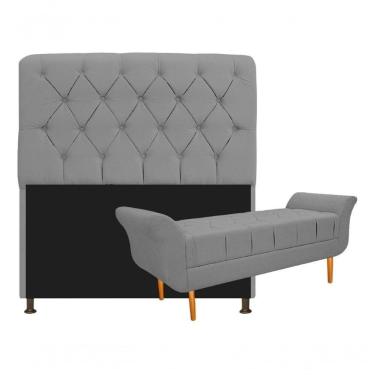 Imagem de Kit Cabeceira Lady E Recamier Ari 90 Cm Solteiro Corano Cinza - Amarena Móveis Cor Cinza