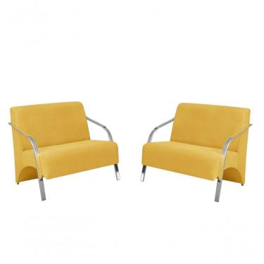Imagem de Kit 2 Poltronas 2 Lugares Vênus Braço Alumínio Suede