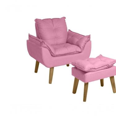 Imagem de Poltrona/cadeira Decorativa E Puff Glamour Opala Com Pés Quadrado Rosê