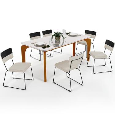Imagem de Mesa Capri 160cm Off White Com 6 Cadeiras Preto Champagne