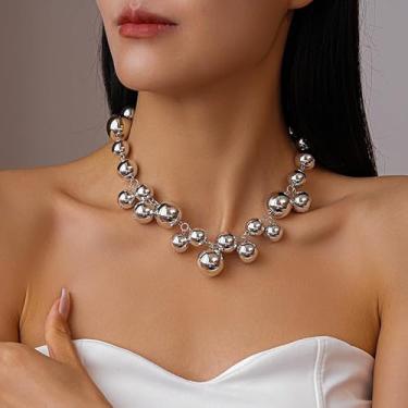 Imagem de Colar de ouro grosso para mulheres – Colar moderno banhado a ouro 14 k com contas em ouro grosso para mulheres, joias e presentes, Medium, Cobre, Sem Pedra Preciosa