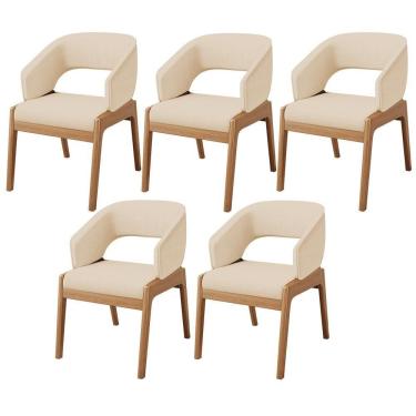 Imagem de Kit 05 Cadeiras De Jantar E Estar Living Estofada Lince L02 Linho Bege Escuro - Lyam Decor