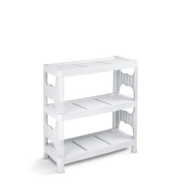 Imagem de Estante Organizadora de Rattan Sintético, 3 Prateleiras, Branca, Design Moderno, Para Sala, Quarto, Banheiro e Varanda