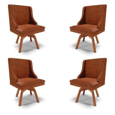 Imagem de Kit 4 Cadeiras Decorativas Sala De Jantar Base Giratória De Madeira Firenze Pu Nozes/natural