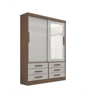 Imagem de Guarda Roupa Casal Meridian Com Espelho 2 Portas 6 Gavetas Sem Pés - D' Doro Castanho/off White