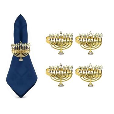 Imagem de Luxshiny 4 Peças De Anéis Guardanapo Chanucá Com Strass Em Formato Velas, Porta-Guardanapos Para Festa Judaica, Menorá Cristal, Fivela Toalha Estrela Davi Decoração Feriado - Cor Aleatória