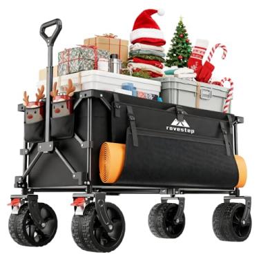 Imagem de RoveStep Vagão de praia dobrável resistente com rodas grandes – Carrinho utilitário dobrável para todo o terreno, capacidade de 166 L, vagão dobrável de carga de 204 kg para areia, para atividades ao