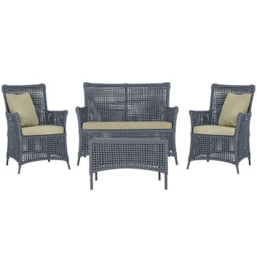 Imagem de Jogo Sofá E 2 Poltronas E Mesa Igapó Preta E7 Trama Original Prata