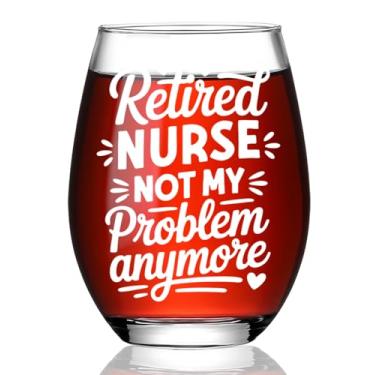 Imagem de Presentes engraçados de aposentadoria para enfermeiras, amigos, irmãs, profissionais de saúde, RN, estudantes de enfermagem, enfermeira aposentada, Not My。Problema Anymore Taça de vinho sem haste