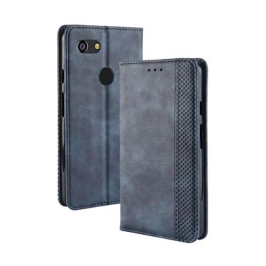 Imagem de Capa para Google PIXEL 3XL,Retro Flip magnético,Caso de telefone de couro PU,Design de carteira com 3 slots de cartão e 1 clipe de dinheiro -Blue