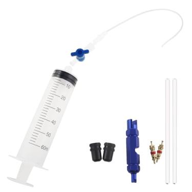 Imagem de CXMTECH Seringa injetora de selante de pneu de bicicleta de plástico azul de 59 ml com ferramenta de remoção de núcleo de válvula acessórios de ferramenta de enchimento