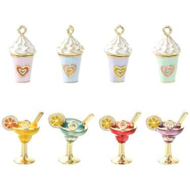 Imagem de Stiesy Pingentes de sorvete de coquetel, 8 peças, 8 estilos, tema de bebidas de verão, pingentes banhados a ouro, para fazer joias, artesanato, lembrancinhas de festa de verão e decoração de chaveiro