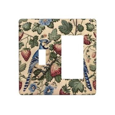 Imagem de Nadoabtm Outlet Covers vintage floral pássaro morango ladrão William Morris 1 interruptor 1 combinação de balancim placa decorativa de parede placas de interruptor elétrico placa de cobertura de