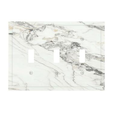 Imagem de Nadoabtm Placa decorativa para interruptor de luz moderna, placa de pedra de mármore, padrão de 3 grupos, placa de parede com interruptor triplo, capa de tomada elétrica para decoração de quarto e
