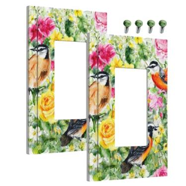 Imagem de Wmhusu Outlet Covers Coloridas Flores Aquarela Retrô Pássaro Floral 1 Gang Placa de Parede Única Tampa de Interruptor de Luz Decorativa GFCI Receptáculo Placa Elétrica para Banheiro Quarto (pacote com