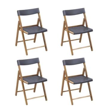 Imagem de Kit 4 Cadeiras Dobráveis Potenza Grafite Em Madeira Teca Com Acabamento Natural Tramontina 13797/992
