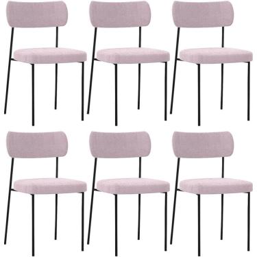 Imagem de Kit 06 Cadeiras Estofadas Para Sala De Jantar Bouclê Rosê