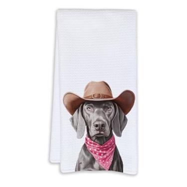 Imagem de Cabana Bro Weimaraner presentes toalhas de cozinha, presentes Weimaraner para mulheres toalhas de mão decorativas para banheiro, engraçado vintage western weima cachorro prato prato toalhas de chá