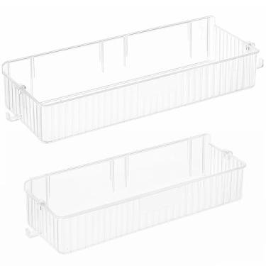 Imagem de Prateleiras de acrílico para banheiro, 2 peças, racks de chuveiro sem broca, organizadores transparentes montados na parede, suportes de cosméticos de armazenamento, descasque e cole com ganchos