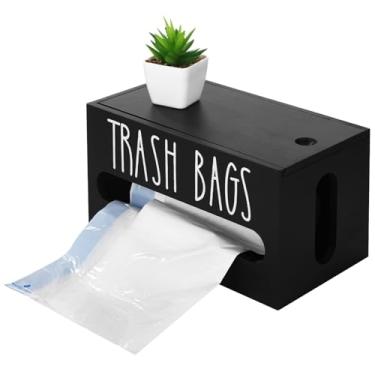 Imagem de Dispensador de sacos de madeira, caixa de armazenamento compacta para sacos de lixo, acesso frontal conveniente, ideal para cozinha, bancada e uso embaixo da pia