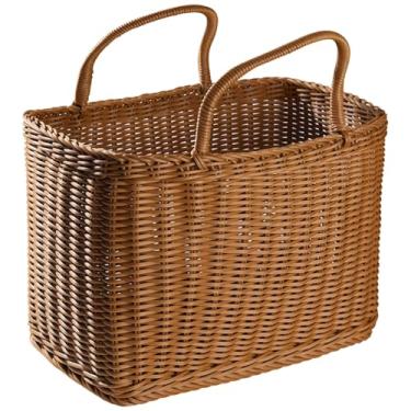 Imagem de Cesta grande de armazenamento de vime de plástico com alças, cesta retangular extragrande para piquenique, mercearia e uso ao ar livre