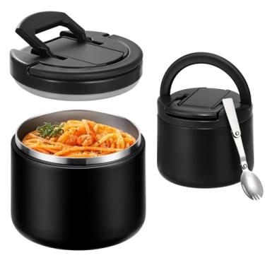 Imagem de Lancheira térmica de sopa para crianças de 400 ml com tampa de fivela de boca larga, pote de comida quente isolado a vácuo de aço inoxidável à prova de vazamento com colher (preto)