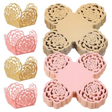 Imagem de TOYANDONA 100 Unidades de Forminhas de Papel para Trufas - Forminhas de Papel Rosa E Douradas para Chocolate, Doces E Trufas, Ideais para Decoração de Aniversários, Casamentos E Lembrancinhas de
