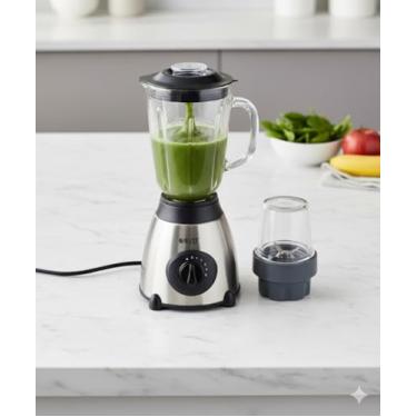 Imagem de Liquidificador de Mesa Triturador de Gelo com Moedor Blender, 5 Velocidades, Jarra de Vidro 1.7L, 4 Lâminas em Aço Inox, Base em Prata e Preto, Tomada Dois Pinos 127V