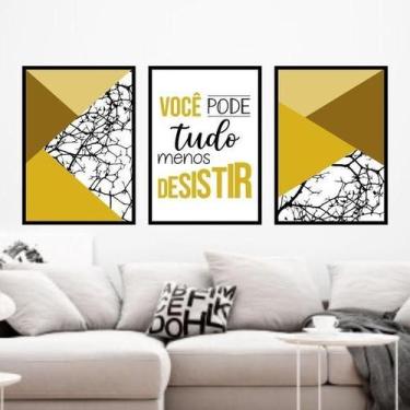 Imagem de Kit 3 Quadros Você Pode Tudo Dourado 45X34Cm Moldura Preta - Quadros O