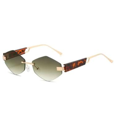 Imagem de Óculos de sol femininos sem armação, irregulares e modernos, com armação pequena personalizada (dourado e verde)