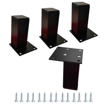 Imagem de WVIOUOPU Pacote com 4 pernas de móveis de liga de alumínio - Pés de suporte de metal quadrado preto de 10 cm com parafusos de montagem para cama, cozinha, sofá, mesa, armário, prateleiras, cômoda