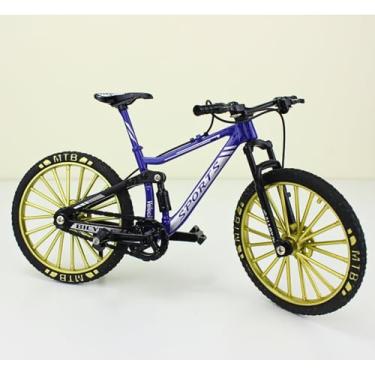 Imagem de Miniatura Bicicleta Mountain Bike Full Suspension, Metal e Plástico, Escala 1:10, Suspensão Funcional, 17,5 x 9 x 6,7 cm, Peça Colecionável (Azul)