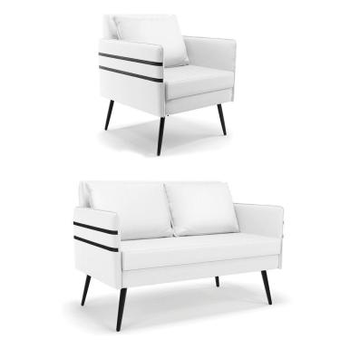 Imagem de Kit 01 Namoradeira E 01 Poltrona Corino Branco