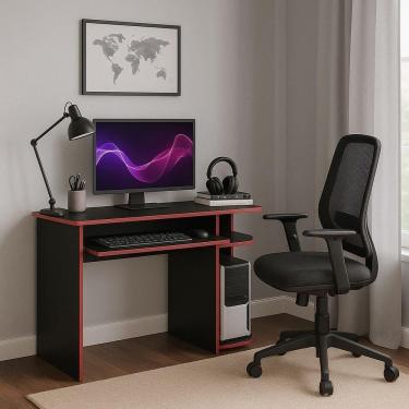 Imagem de Mesa Escrivaninha Gamer Computador Notebook Estudo Trabalho 90 Preto Vermelho