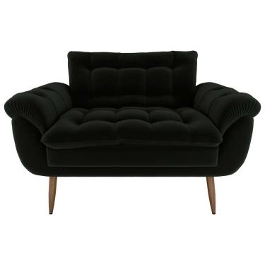 Imagem de Sofá 2 Lugares Pequeno 1,25 Pés Em Madeira Maciça Xangai Veludo Preto Matrix Veludo Preto