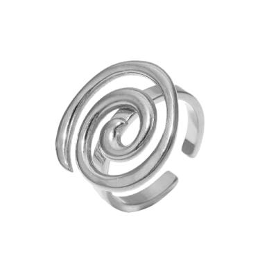 Imagem de OIDIMS Anel minimalista espiral feminino banhado a ouro aço inoxidável aberto ousado anel empilhável dedo geométrico ajustável ajuste confortável joia de férias Boho exclusivo, Metal, Sem pedra