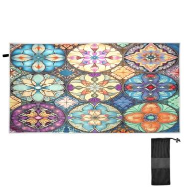 Imagem de ATTX Toalha de praia de azulejo têxtil oriental colorida 76 x 152 cm - Cobertor de microfibra leve de secagem rápida e resistente à areia para piscina, ioga, academia e viagens | Esportes de banho de