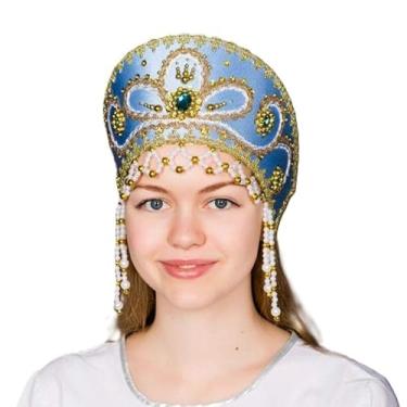 Imagem de STP GOODS Fantasia folclórica russa "Kokoshnik" (azul com acabamento dourado)