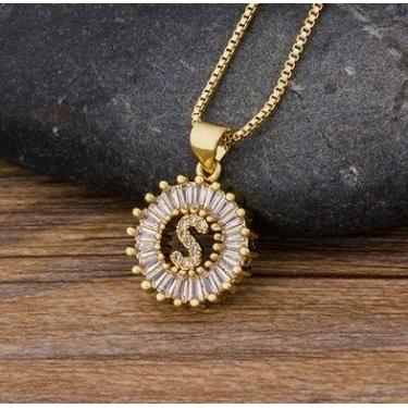 Imagem de Colar Dourado Letra Inicial Strass Brilhante Nome - DCXAM